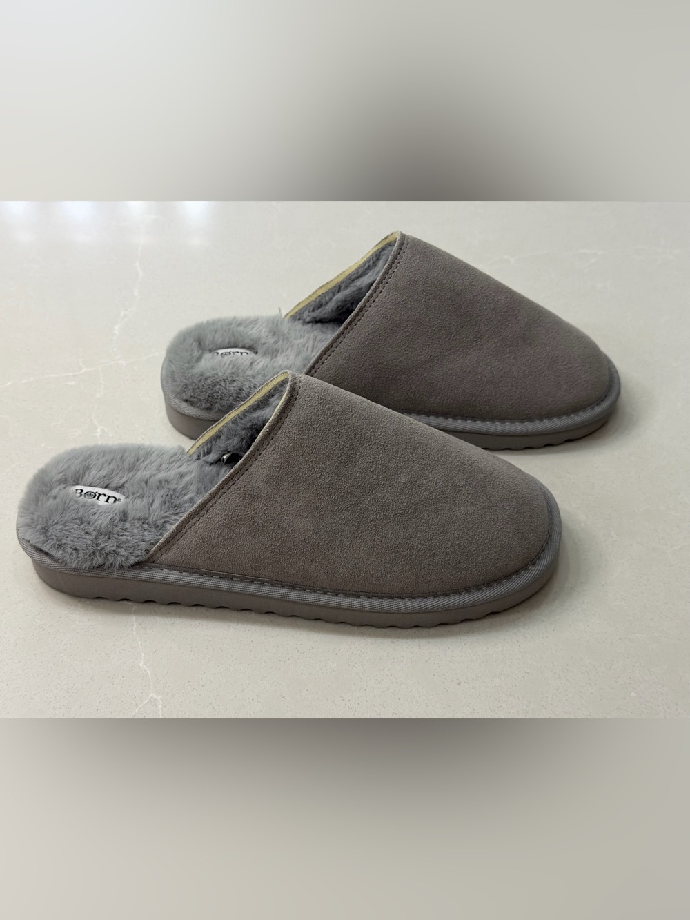 NWT Børn Ladies Plush Lined Suede Slippers Grey Size 8